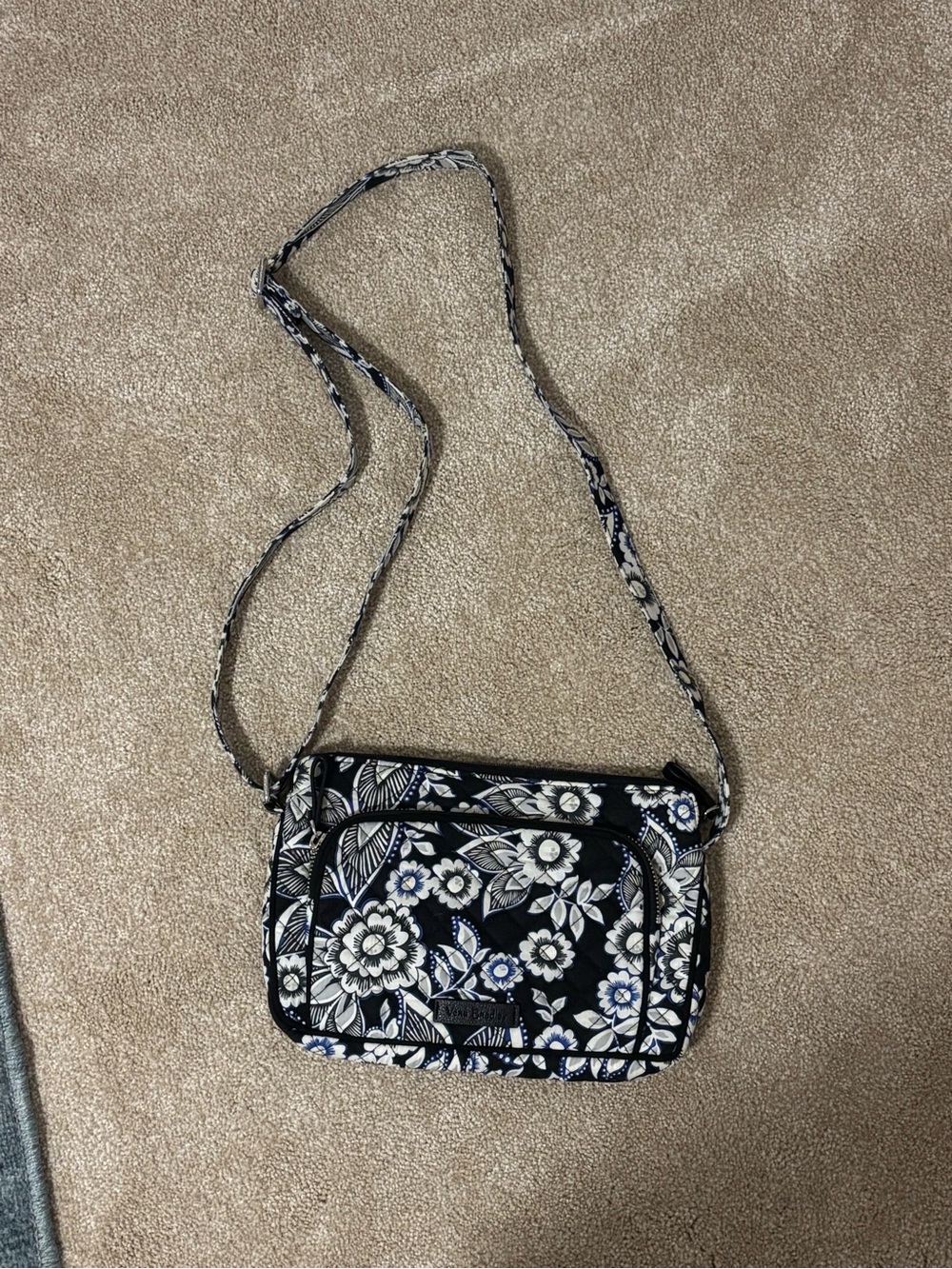 Vera Bradley Floral Quilted Crossbody Bag in Black and White